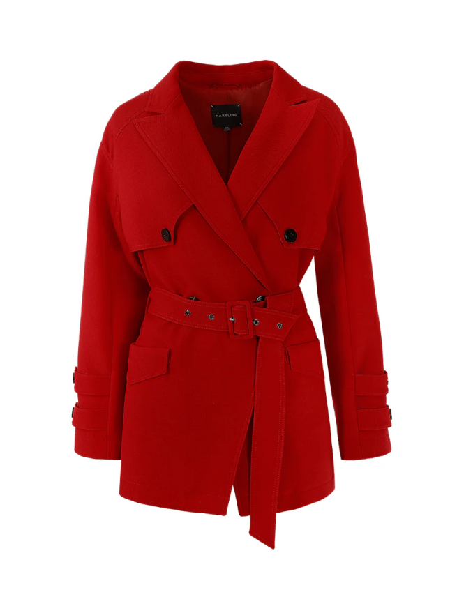 Double-Breasted Self Belt Coat